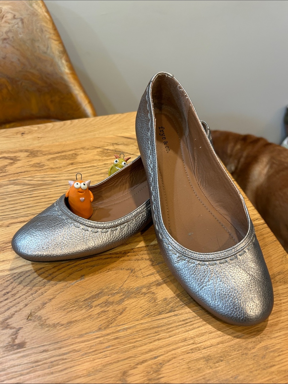 Frye Metallic Silver Leather Ballet Flats